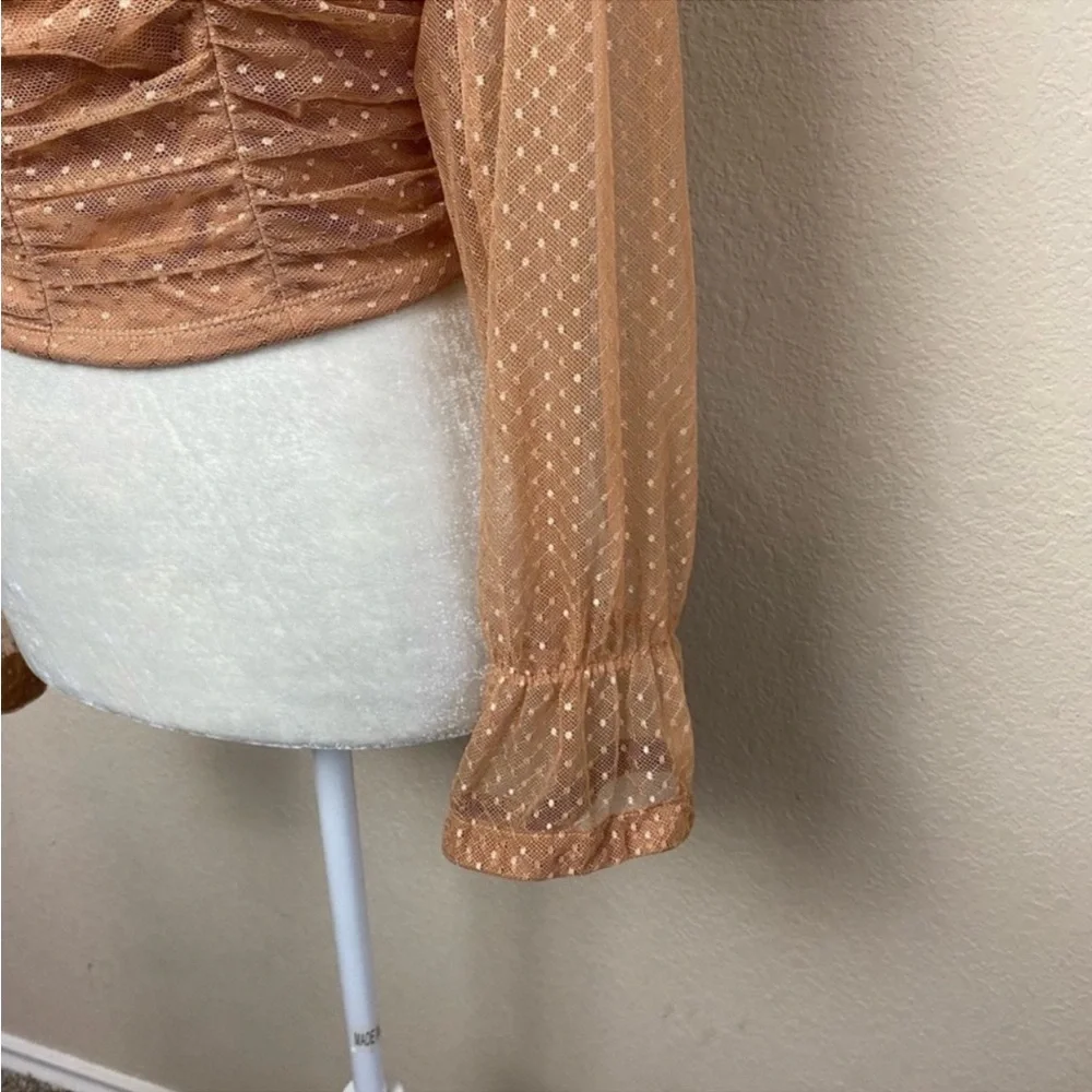 Willow Tan Peach Sparkle Ruched Long Sleeve Crop Top Size Medium